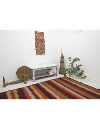 Colorful Striped Vintage Kilim Rug - 5`3" x 9`8"