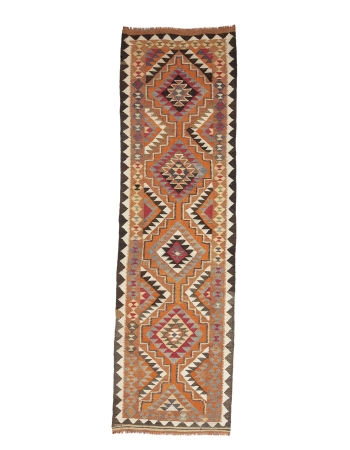 Orange & Brown Vintage Kilim Runner - 3`2" x 10`8"