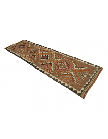 Orange & Brown Vintage Kilim Runner - 3`2" x 10`8"