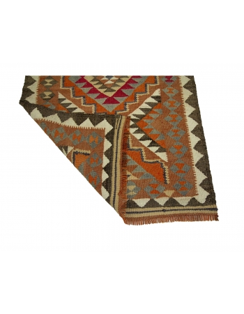 Orange & Brown Vintage Kilim Runner - 3`2" x 10`8"