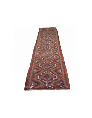 Handwoven Vintage Kilim Runner Rug - 2`11" x 10`10"