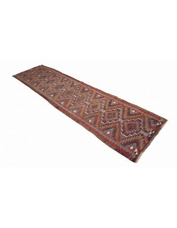 Handwoven Vintage Kilim Runner Rug - 2`11" x 10`10"