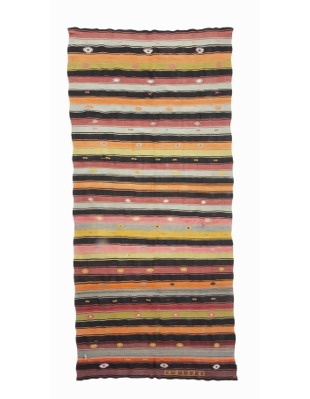 Striped Colorful Vintage Kilim Rug - 5`1" x 10`11"