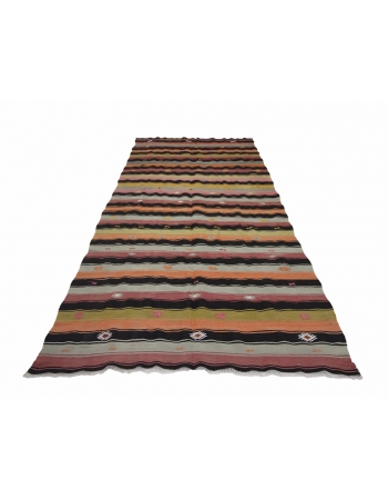 Striped Colorful Vintage Kilim Rug - 5`1" x 10`11"