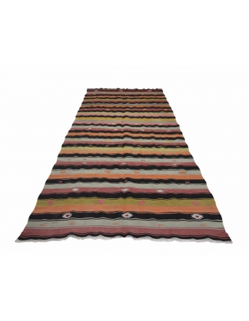 Striped Colorful Vintage Kilim Rug - 5`1" x 10`11"