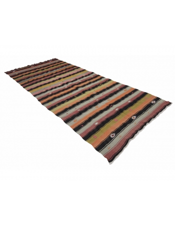 Striped Colorful Vintage Kilim Rug - 5`1" x 10`11"