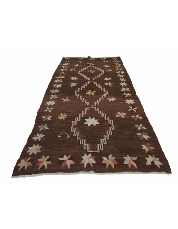 Brown Vintage Unique Kilim Rug - 4`11" x 10`4"