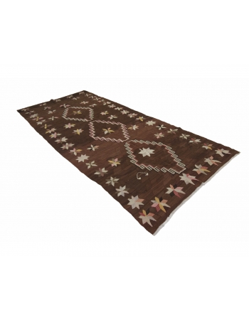 Brown Vintage Unique Kilim Rug - 4`11" x 10`4"