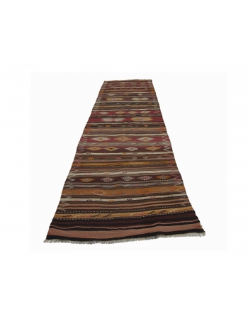 Handwoven Vintage Turkish Kilim Runner - 3`9" x 13`5"