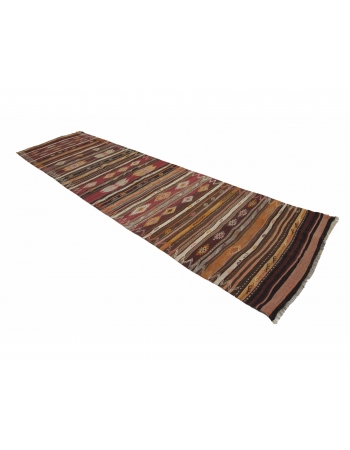 Handwoven Vintage Turkish Kilim Runner - 3`9" x 13`5"