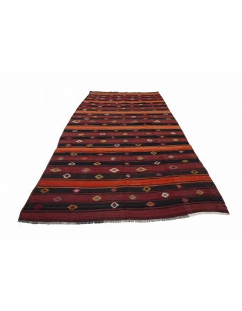 Red & Orange Vintage Kilim Rug - 6`6" x 11`10"