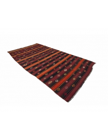 Red & Orange Vintage Kilim Rug - 6`6" x 11`10"