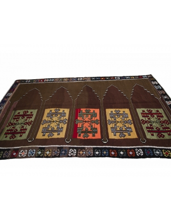 Unique Vintage Turkish Kars Kilim Rug - 5`9" x 10`8"