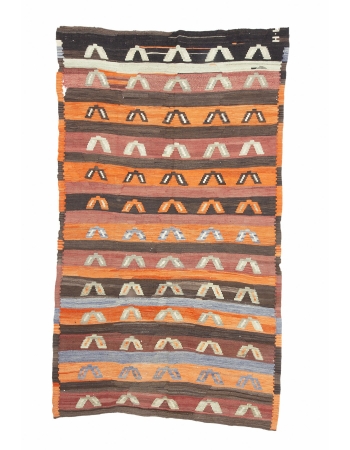 Orange & Brown Vintage Turkish Kilim Rug - 6`2" x 10`4"