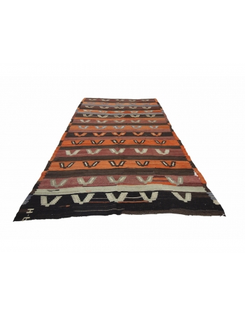 Orange & Brown Vintage Turkish Kilim Rug - 6`2" x 10`4"