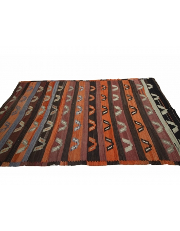 Orange & Brown Vintage Turkish Kilim Rug - 6`2" x 10`4"