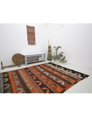 Orange & Brown Vintage Turkish Kilim Rug - 6`2" x 10`4"