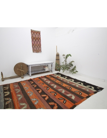 Orange & Brown Vintage Turkish Kilim Rug - 6`2" x 10`4"
