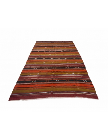 Striped Vintage Colorful Kilim Rug - 5`10" x 10`6"
