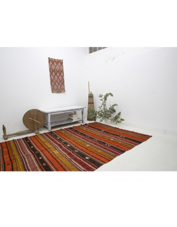 Striped Vintage Colorful Kilim Rug - 5`10" x 10`6"