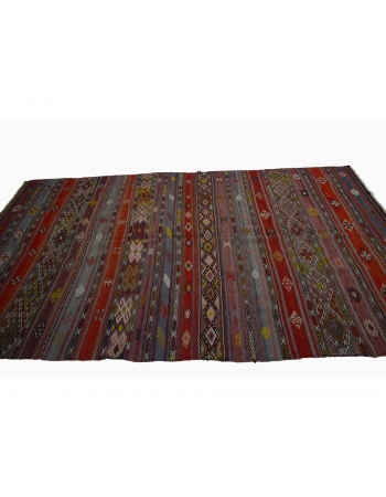 Embroidered Vintage Turkish Kilim Rug - 6`2" x 11`9"