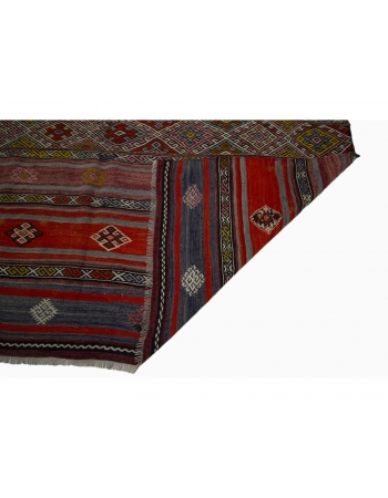 Embroidered Vintage Turkish Kilim Rug - 6`2" x 11`9"