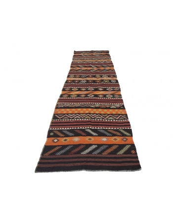 Vintage Decorative Turkish Kilim Runner Rug - 3`6" x 12`8"