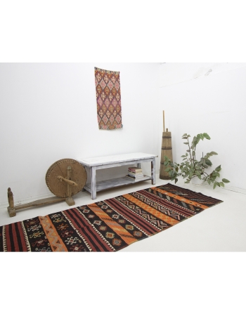 Vintage Decorative Turkish Kilim Runner Rug - 3`6" x 12`8"