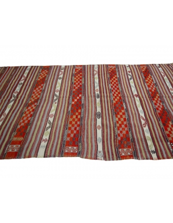 Vintage Embroidered Turkish Kilim Rug - 5`9" x 12`8"