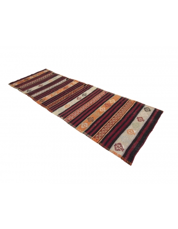 Vintage Embroidered Kilim Runner Rug - 3`8" x 10`6"