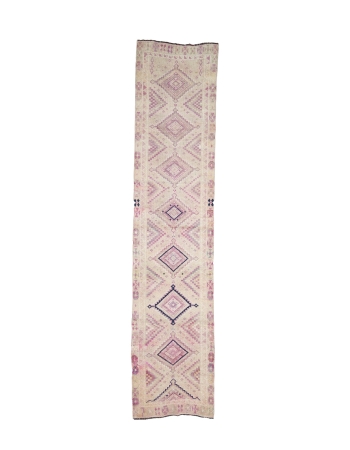 Washed Out Vintage Herki Runner Rug - 3`1" x 13`10"