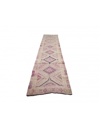 Washed Out Vintage Herki Runner Rug - 3`1" x 13`10"