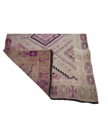 Washed Out Vintage Herki Runner Rug - 3`1" x 13`10"