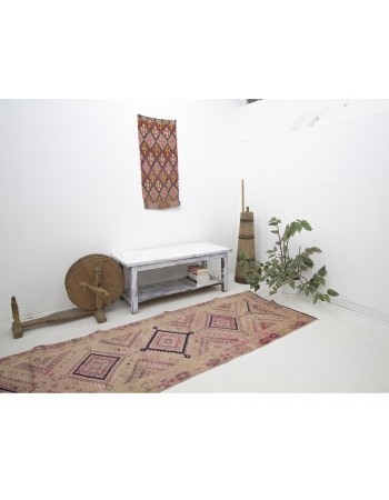 Washed Out Vintage Herki Runner Rug - 3`1" x 13`10"