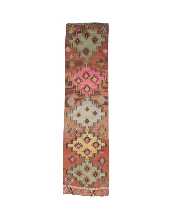 Vintage Decorative Turkish Kilim Runner Rug - 3`1" x 11`10"