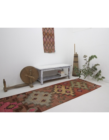 Vintage Decorative Turkish Kilim Runner Rug - 3`1" x 11`10"