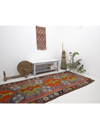 Unique Vintage Decorative Kilim Rug - 4`6" x 10`4"