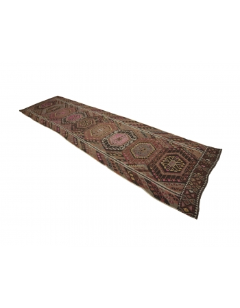 Vintage Wide Turkish Kilim Runner - 3`8" x 13`9"