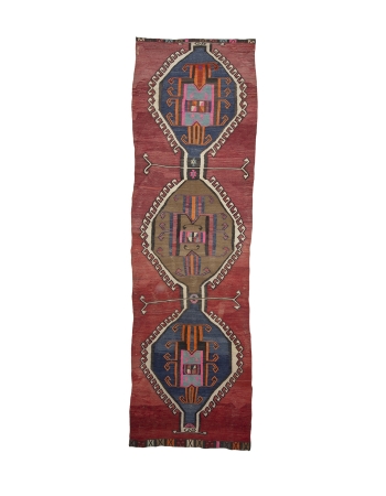 Vintage Decorative Turkish Kilim Rug - 4`7" x 15`3"
