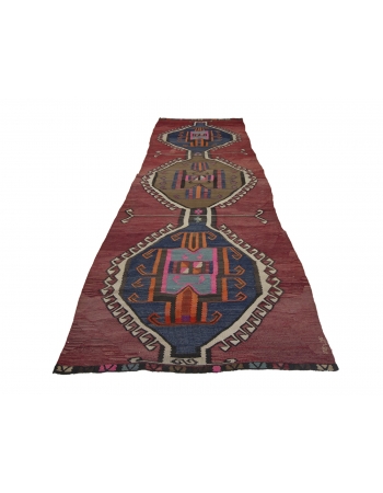 Vintage Decorative Turkish Kilim Rug - 4`7" x 15`3"