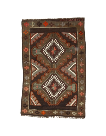 Brown & Orange Vintage Kilim Rug - 5`1" x 7`10"