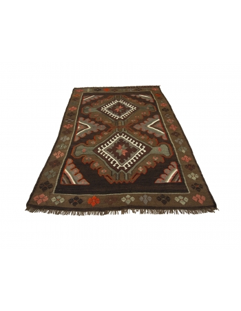 Brown & Orange Vintage Kilim Rug - 5`1" x 7`10"