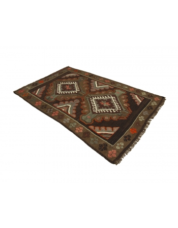 Brown & Orange Vintage Kilim Rug - 5`1" x 7`10"