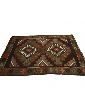 Brown & Orange Vintage Kilim Rug - 5`1" x 7`10"