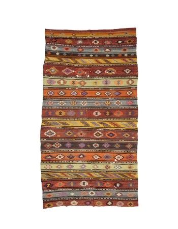 Embroidered Vintage Decorative Kilim Rug - 6`8" x 12`0"