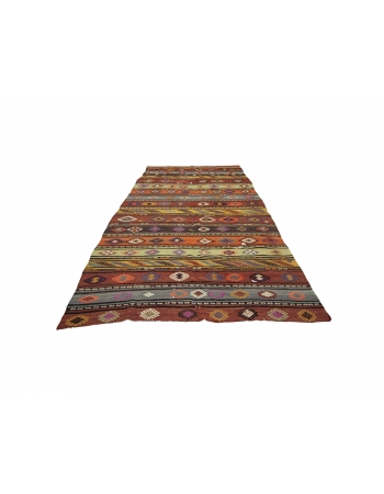 Embroidered Vintage Decorative Kilim Rug - 6`8" x 12`0"