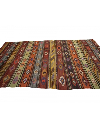 Embroidered Vintage Decorative Kilim Rug - 6`8" x 12`0"