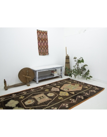 Vintage Decorative Turkish Kilim Rug - 4`9" x 11`4"