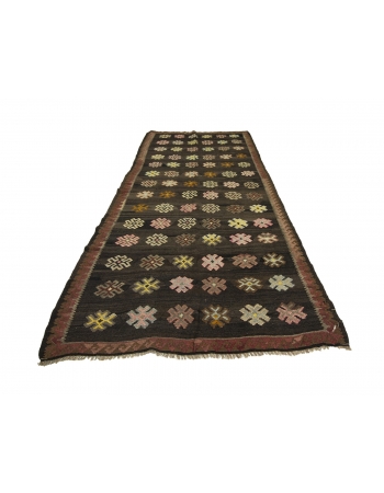 Unique Vintage Turkish Kars Kilim Rug - 5`6" x 12`2"