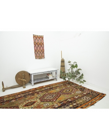 Decorative Vintage Turkish Kilim Rug - 5`4" x 11`8"